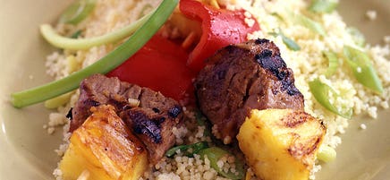 Gingered pork, pineapple and pepper skewers