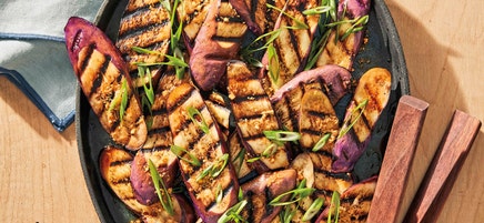Grilled Japanese eggplant with scallions and ginger