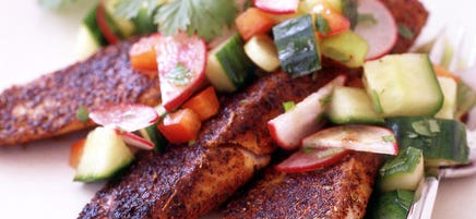 Blackened tilapia with radish and cucumber salsa