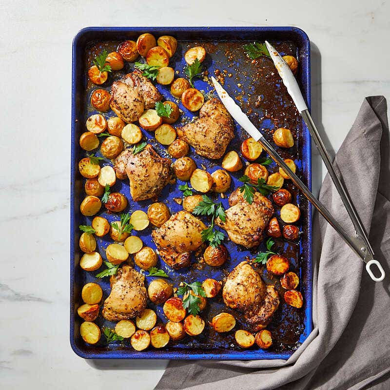 Greek lemon-chicken thighs and potatoes