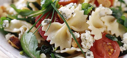 Pasta salad with blue cheese, walnuts, and arugula