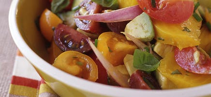 Tomato, avocado, and golden beet salad