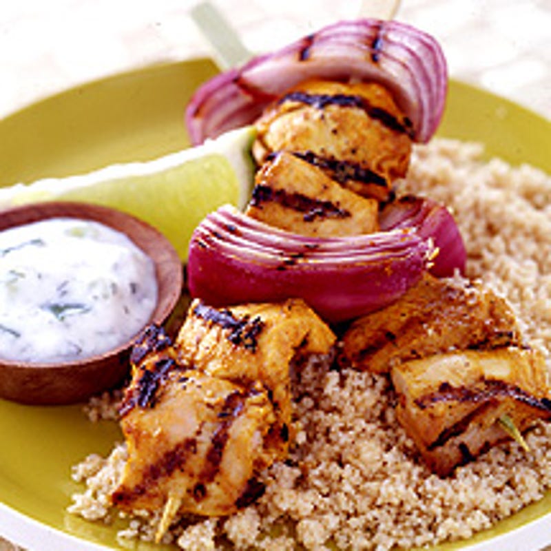 Photo of Grilled tandoori chicken and red onion skewers with couscous by WW