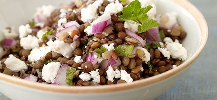 Lentil salad with fresh mint & goat cheese