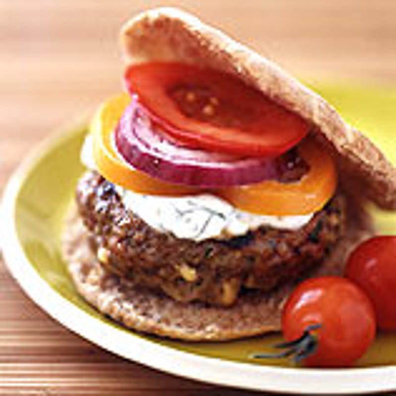 Photo of Feta-stuffed turkey burgers with minted-yogurt sauce by WW