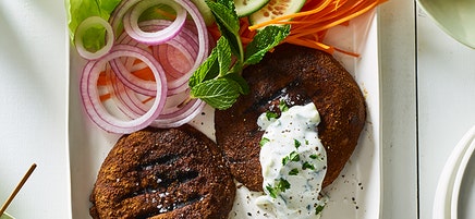 Moroccan spiced portobello burgers with cucumber raita