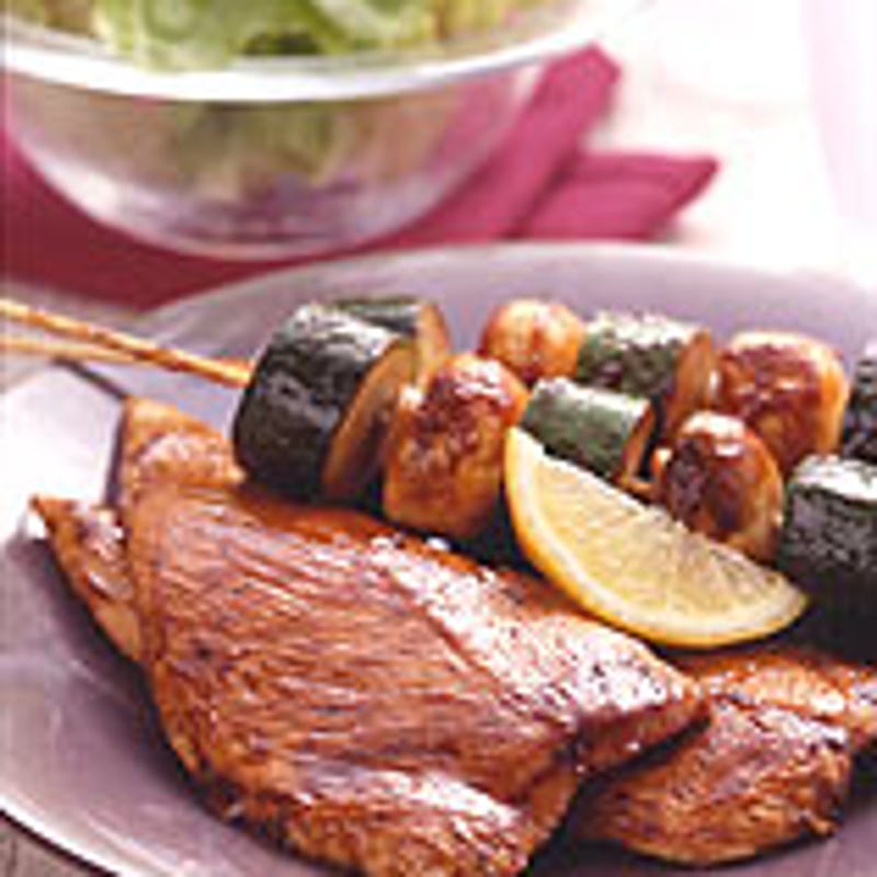 Photo of Grilled roasted turkey and vegetable kabobs by WW