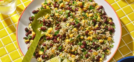 Brown rice salad with black beans and corn