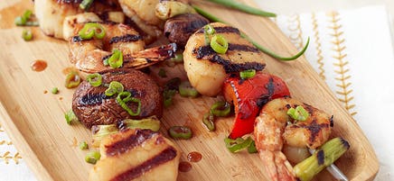 Soy-wasabi shrimp and scallop skewers