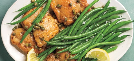 Sautéed chicken thighs with lemon and capers