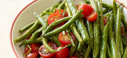 Roasted green beans and fresh tomatoes