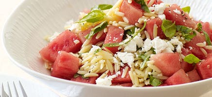 Orzo salad with watermelon and feta