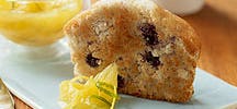 Toasted blueberry muffin with warm citrus compote