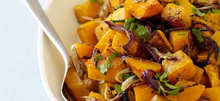 Spice-roasted butternut squash and onions
