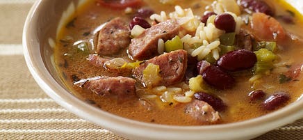 Slow cooker red bean, sausage and rice soup