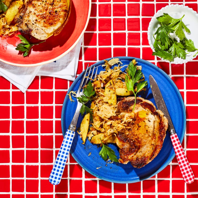 Photo of Pork chops with sauteed apples and sauerkraut by WW