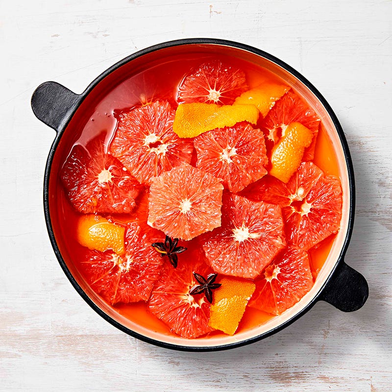 Campari-poached grapefruit