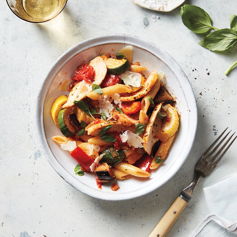 Chicken ratatouille with penne
