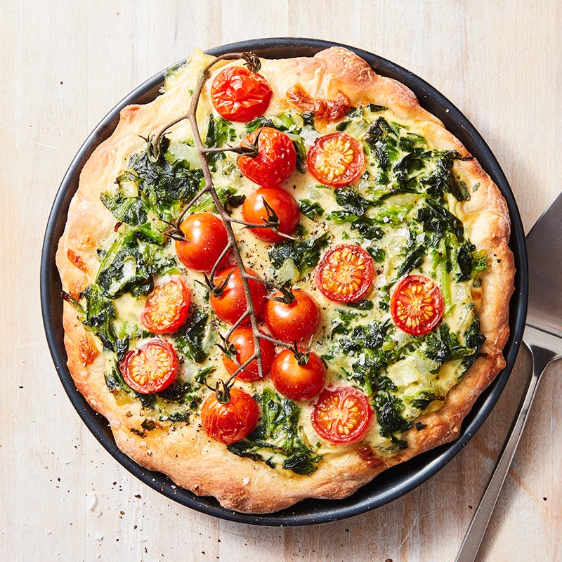 Spinach, caramelized onion, & tomato quiche