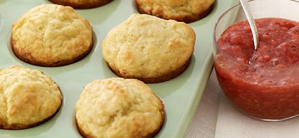 Lemon yogurt muffins with fresh strawberry sauce