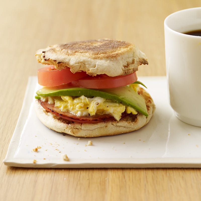 Photo of Egg and Canadian bacon sandwiches with avocado and tomato by WW