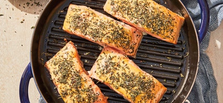 Grilled salmon with mustard-herb crust
