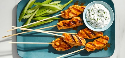 Grilled Buffalo-style chicken bites
