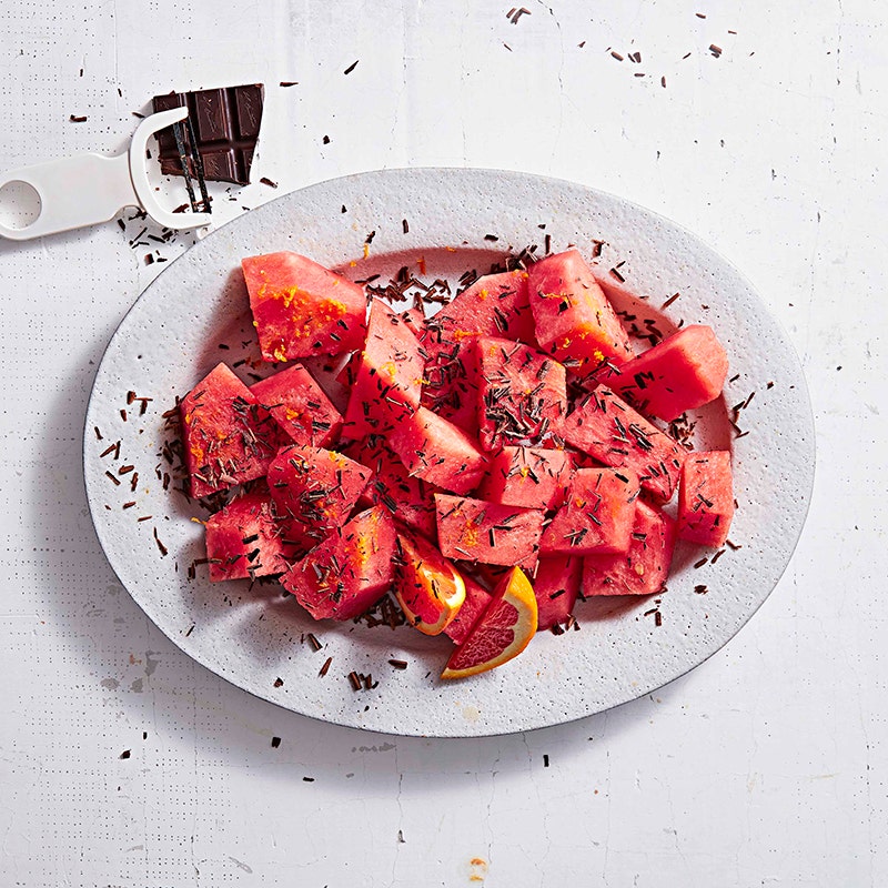 Watermelon with bittersweet chocolate shavings