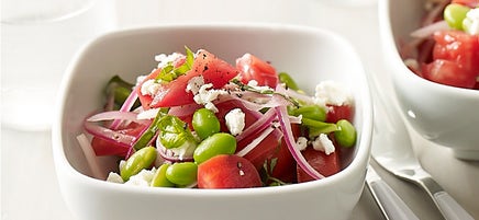 Edamame, tomato and feta salad with fresh basil