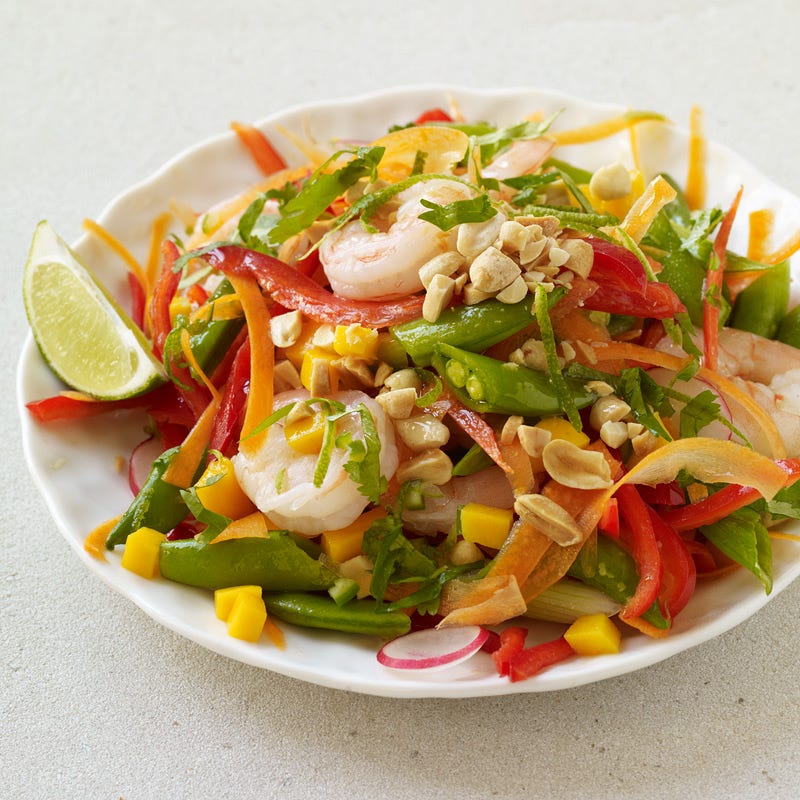 Photo of Malaysian shrimp and vegetable salad with mango, peanut, and lime by WW