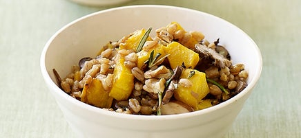 Farro pilaf with mushrooms and roasted butternut squash