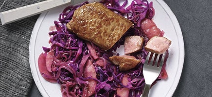 Cider-glazed pork chops with cabbage and apples