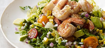 Shrimp, corn and avocado salad with cumin-lime dressing