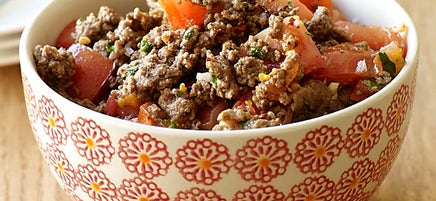 Sautéed beef with tomatoes and basil