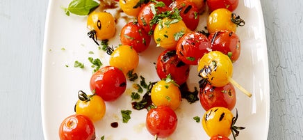 Charred cherry tomato skewers