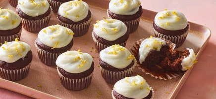 Mini red velvet cupcakes with cream cheese