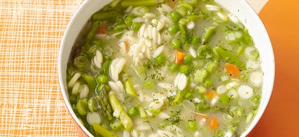 Spring vegetable soup with orzo
