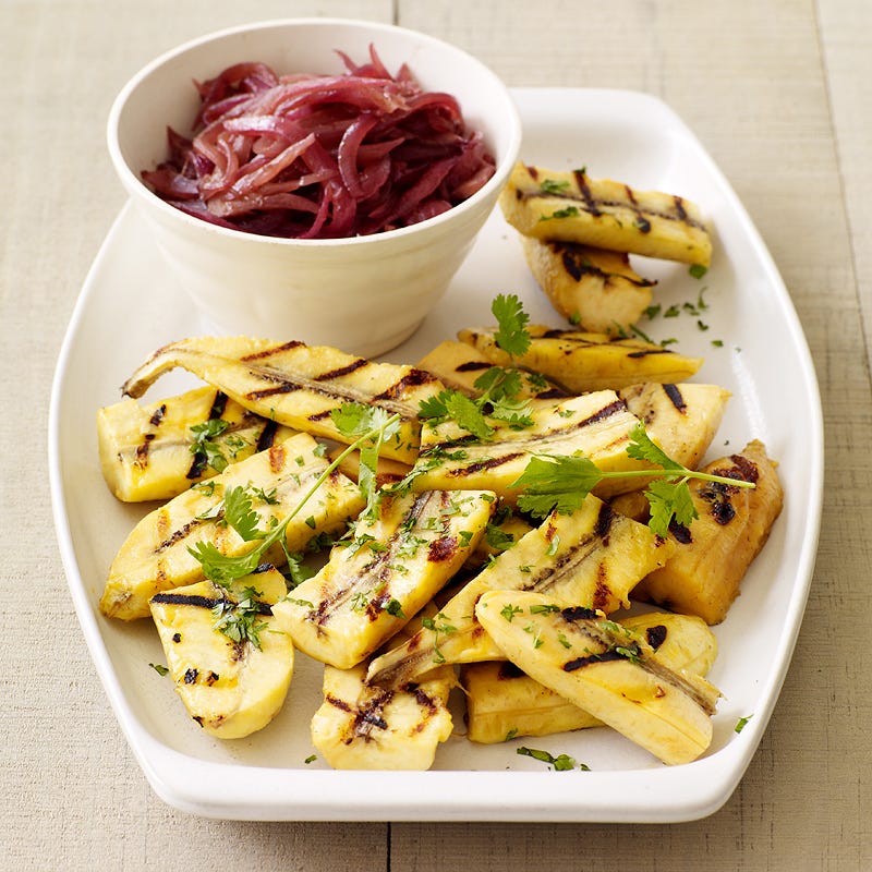 Photo of Grilled sweet plantains with brown sugar-glazed onions by WW