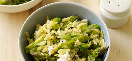 Orzo with lemon, asparagus, and peas
