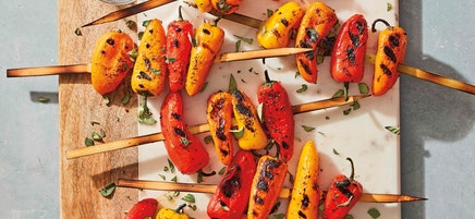 Grilled baby peppers with oregano vinaigrette