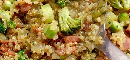 Stir-fried curried quinoa with ham and broccoli