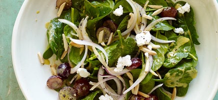Spinach Salad with Goat Cheese, Grapes & Honey Mustard Dressing