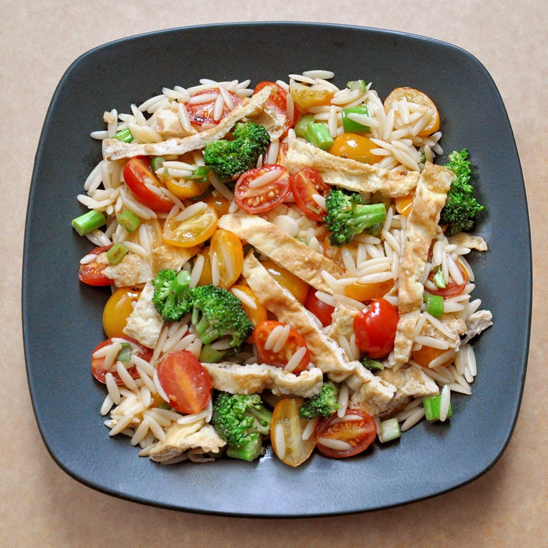 Photo of Orzo vegetable stir-fry with egg crepe by WW
