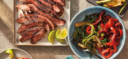 Grilled flank steak and avocado soft tacos