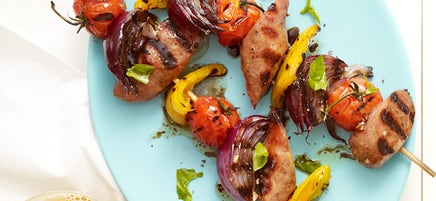 Chicken sausage skewers