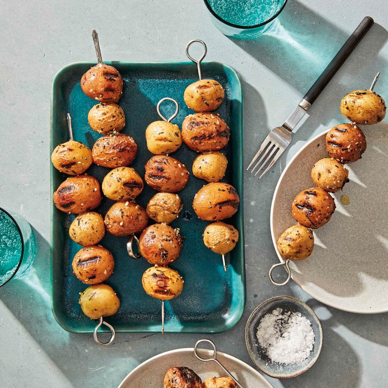 Grilled rosemary-garlic baby potato skewers