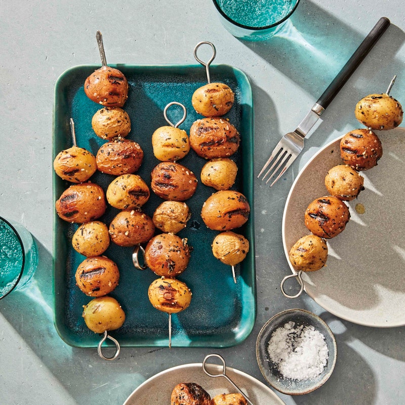 Grilled rosemary-garlic baby potato skewers