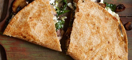 Goat cheese-mushroom quesadillas with chipotle cream
