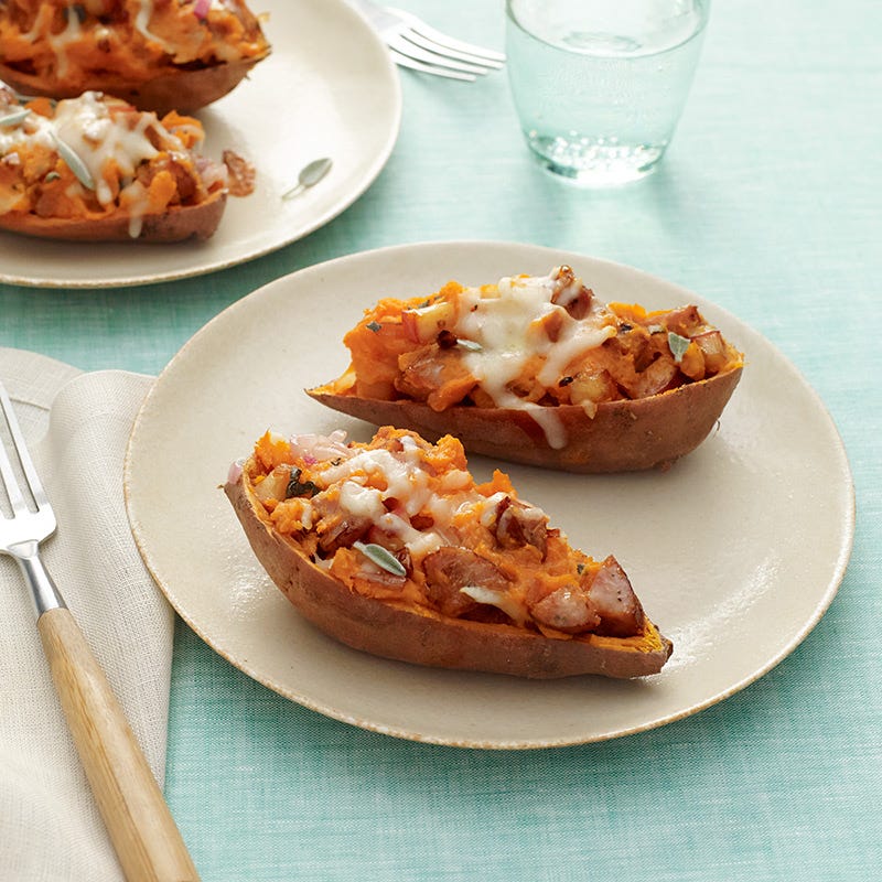 Photo of Sausage and apple-stuffed twice-baked sweet potatoes by WW