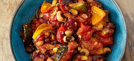 Roasted vegetable and four-bean chili